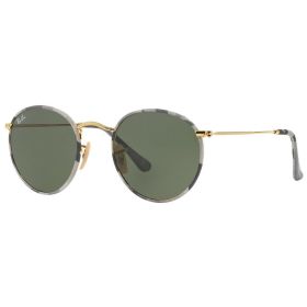 Ray-Ban RB3447JM-171 Round Camouflage Gold Tone Metal Frame Green Classic G-15 Lens Sunglasses