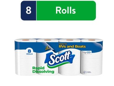 Scott Rapid-Dissolving Toilet Paper, 8 Toilet Paper Rolls, Bath Tissue for RV &