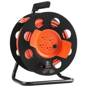 VEVOR Extension Cord Reel, 100FT, with 4 Outlets and Dust Cover, Heavy Duty 12AWG SJTOW Power Cord, Manual Cord Reel with Portable Handle Circuit Brea