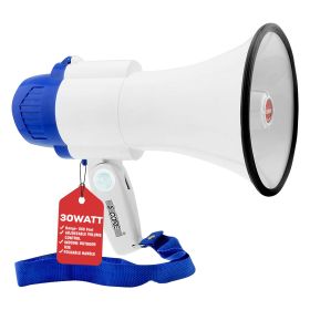 5Core Megaphone Bullhorn Speaker 30W Bull Horn Battery Power Mini Cheer Megafono 800 Feet Range Loudspeaker w Siren Recording Ergonomic Handle for Coa