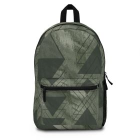 Backpack - Large Water-resistant Bag, Olive Green Triangular Colorblock