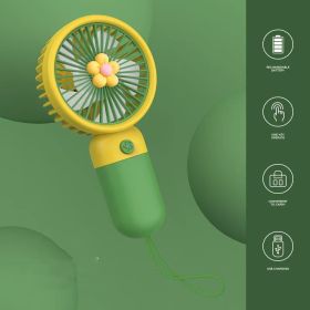 1 Pcs Handheld Fan Mini Personal USB Fan With Bracket, Rechargeable, Cute Flower Fruit Shape Portable Hand Held Fan, Table Fan For Cooling For Girls W (Color: Green Flower)