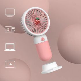 1 Pcs Handheld Fan Mini Personal USB Fan With Bracket, Rechargeable, Cute Flower Fruit Shape Portable Hand Held Fan, Table Fan For Cooling For Girls W (Color: Pink Strawberry)