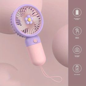 1 Pcs Handheld Fan Mini Personal USB Fan With Bracket; Rechargeable; Cute Flower Fruit Shape Portable Hand Held Fan; Table Fan For Cooling For Girls W (Color: Pink Flower)