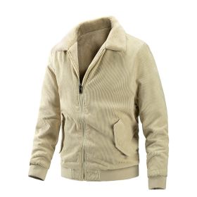 Winter New Men's Corduroy Plush Thick Reversible Jackets Vintage Outdoor Casual Fleece Warm Coat Lapel Fashion Trend Retro Brown (Color: Beige, size: L)