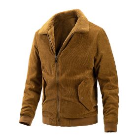 Winter New Men's Corduroy Plush Thick Reversible Jackets Vintage Outdoor Casual Fleece Warm Coat Lapel Fashion Trend Retro Brown (Color: Camel, size: L)