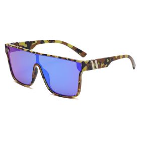 Square Sunglasses Fashion Sun Glasses Men One Piece Sunglass Mountaineering Colorful Shades Male Luxry Brand UV400 Eyewear (Lens Color: Camouflage blue)