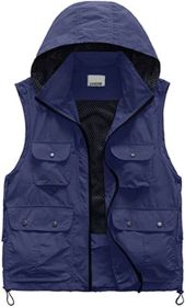 Men's Casual Outdoor Work Safari Fishing Travel Photo Cargo Vests Jacket Multi Pockets Utility Summer Vests (size: BLUE-XL)