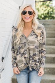 Autumn Hot Tops Sexy V-neck Cardigan Buttons Camouflage Tops (Color: Camouflage, size: M)