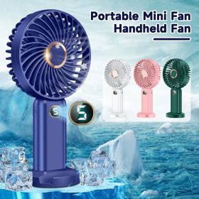 Portable Fan Digital Display 1200mAh Battery Capacity Usb Rechargeable Speed Adjustable Handheld Fans Air Conditioner Cooling (Color: Green)