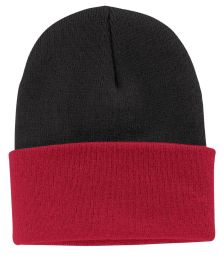 Port & Company Knit Cap CP90 (Color: Black/ Athletic Red, size: OSFA)